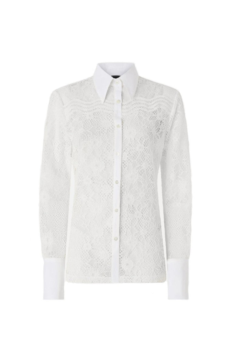 Pinko White Allover Tulle Lace Polyester Shirt