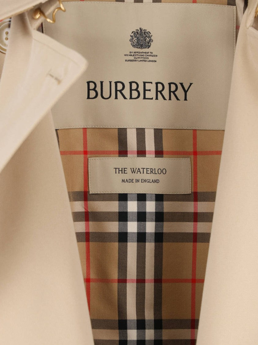 Burberry Beige Cotton Gabardine Double-Breasted Trench Coat With Waist Belt