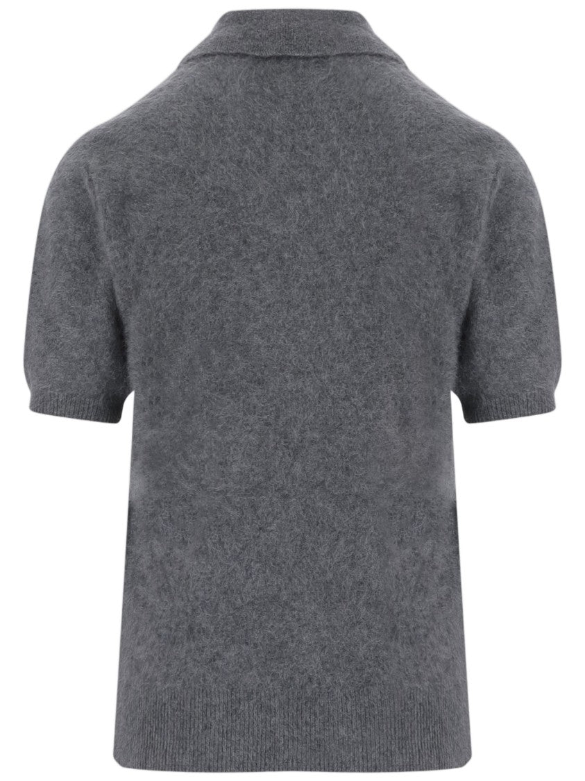 By Malene Birger Grey Tallalia Cut-Out Short-Sleeve Cashmere Sweater