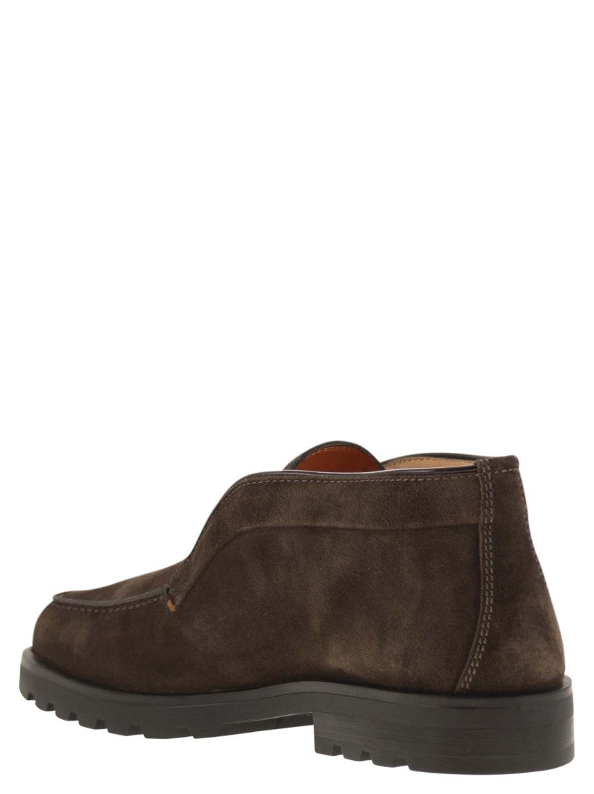 Santoni Suede Ankle Boot Without Laces