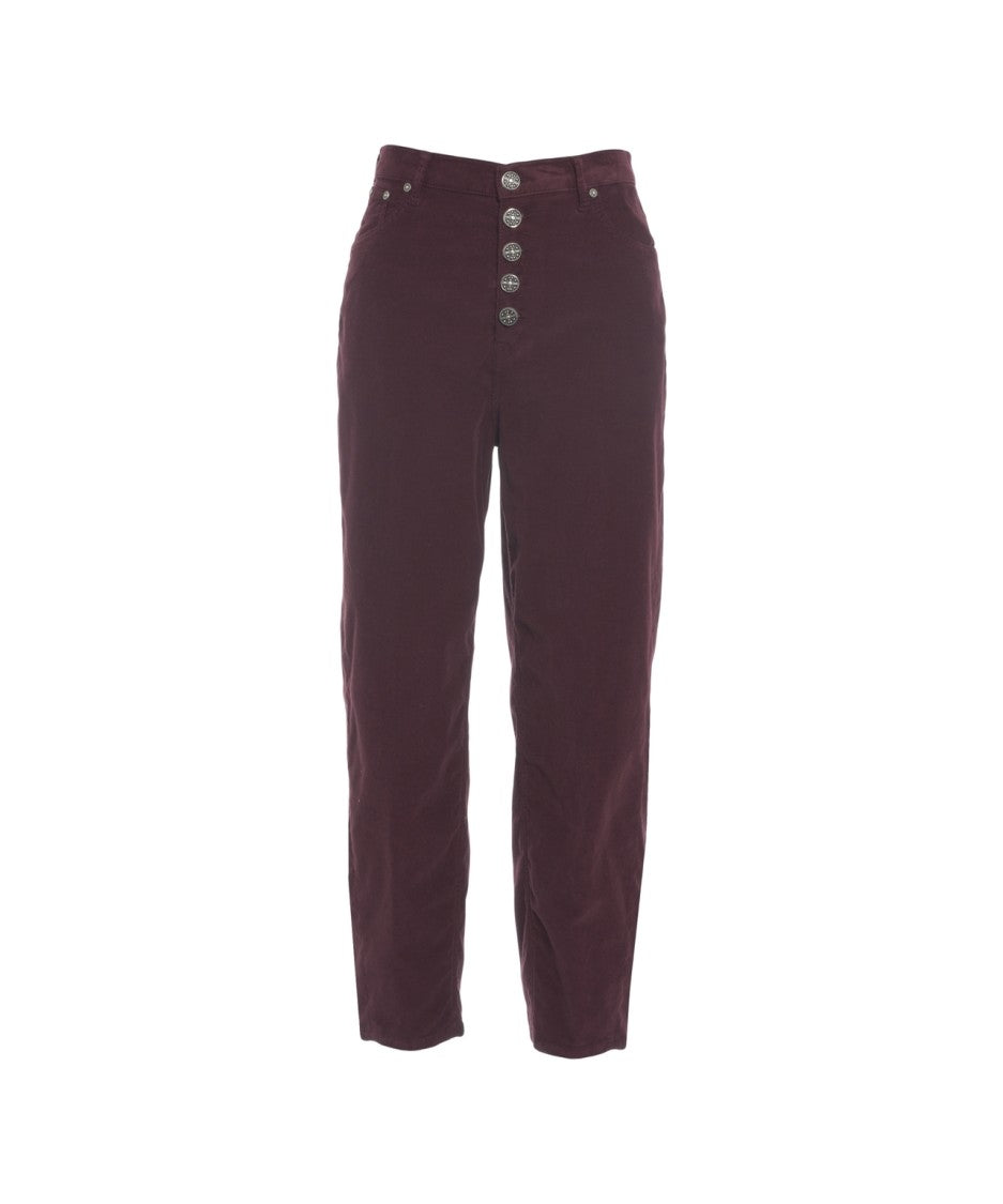 Dondup High-Waisted Burgundy Trousers With Distinctive Button Closure