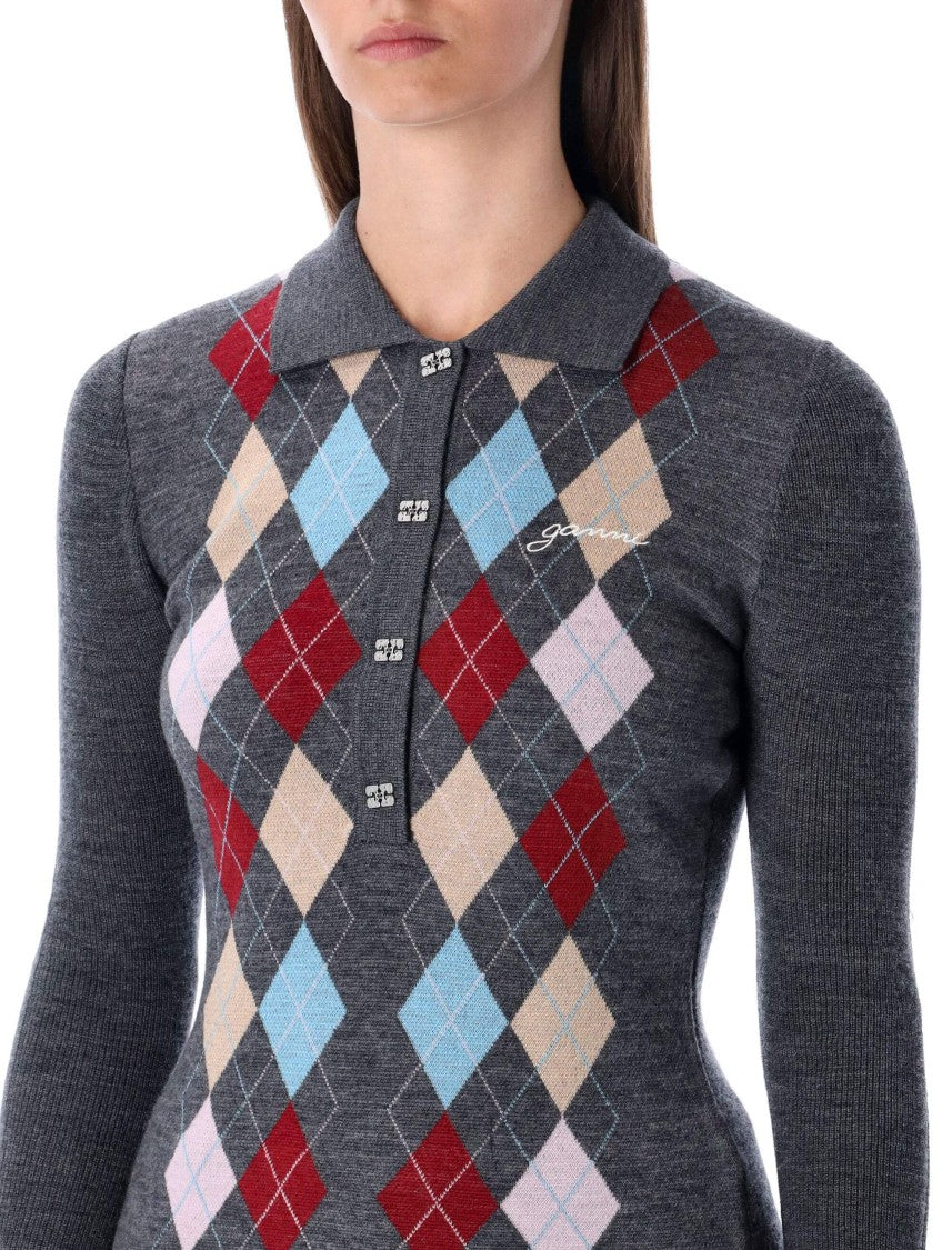 Ganni Knit Argyle Polo