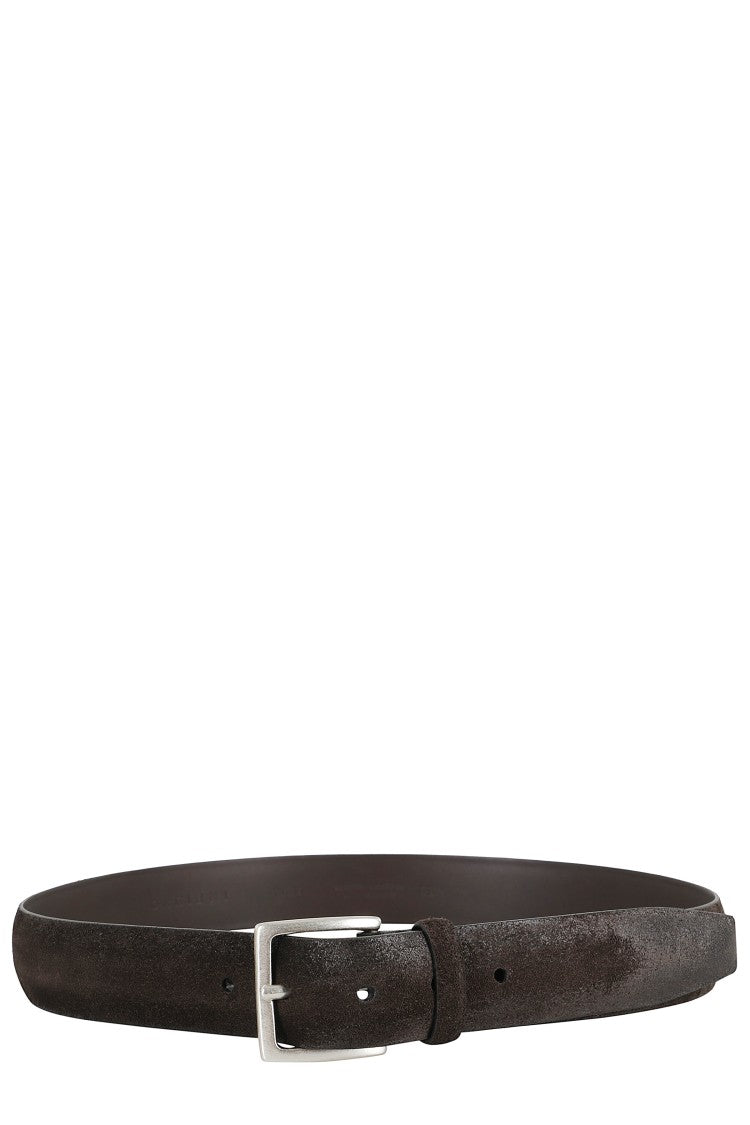 Orciani Cloudy Dark Suede Belt With Silver Buckle