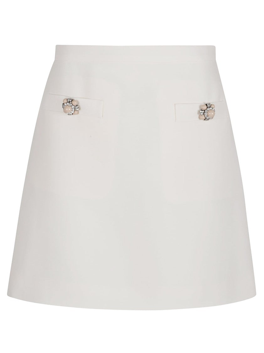 Valentino White Virgin Wool-Silk A-Line Skirt