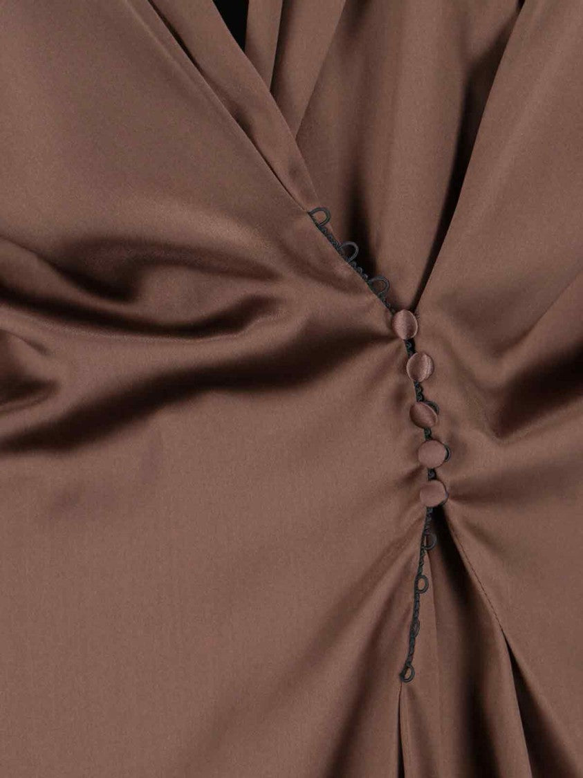 Dries Van Noten Draped Silk Blend Shirt – Brown