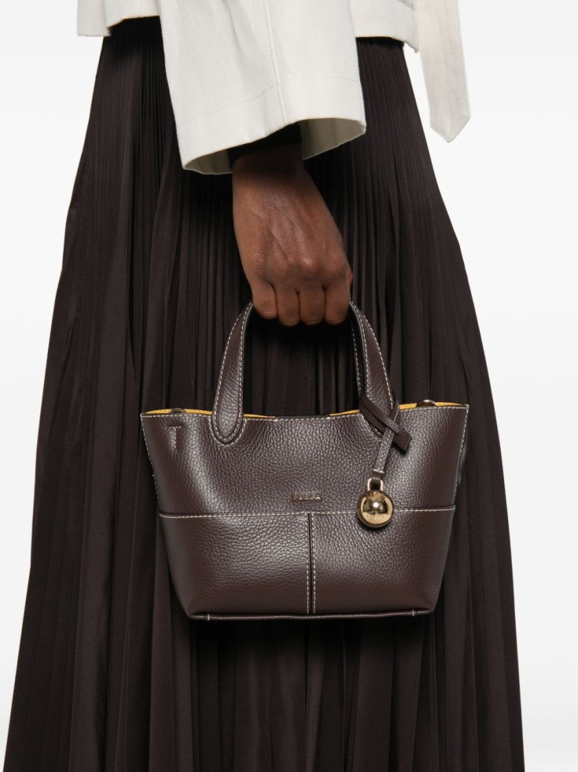 Furla Compact Brown Gold-Charm Structured Handbag