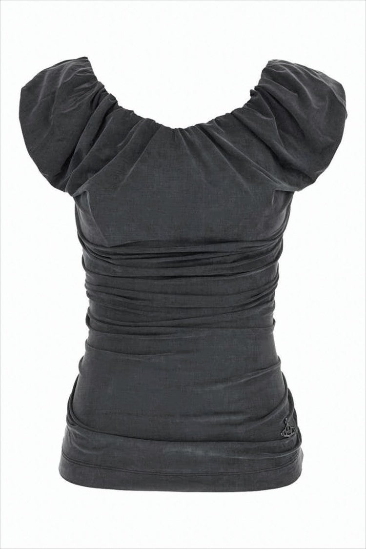 Vivienne Westwood Ruched Black Sleeveless Top With Puffed Shoulders