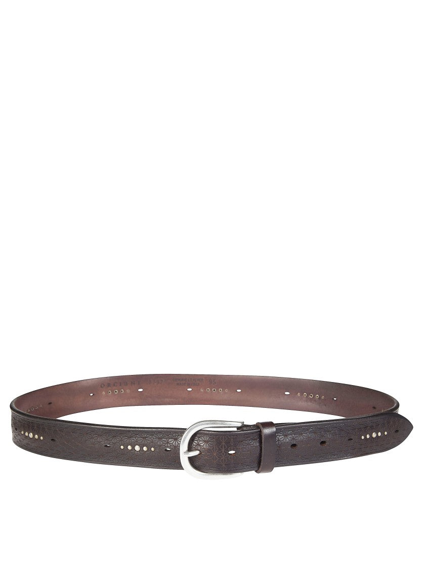 Orciani Dark Brown Leather Belt With Geometric Embossing