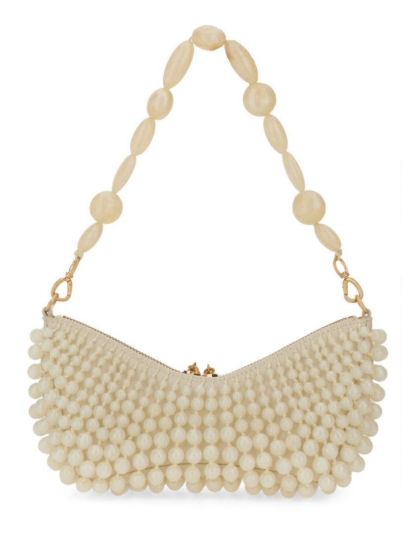 Cult Gaia Neutrals Mercier Beaded Crescent Clutch Bag
