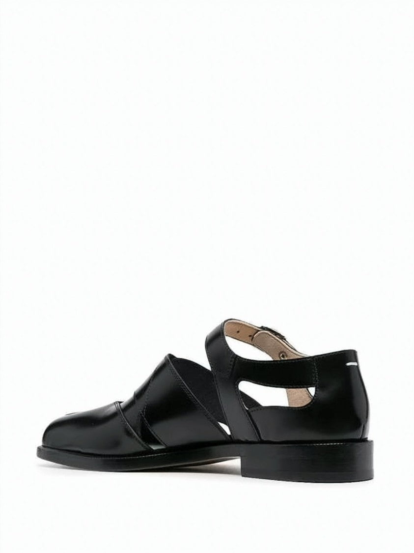 Maison Margiela Split-Toe Black Calfskin Sandals With Ankle Buckle Strap