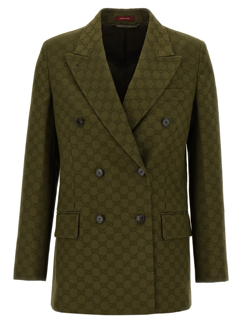 Gucci Double-Breasted Blazer In Gg Fabric With Structured Silhouette