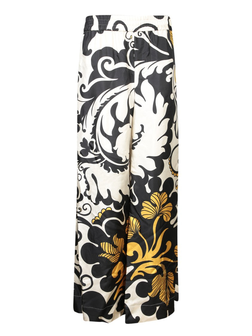 La Double J Wide-Leg Floral Pattern Trousers In Silk