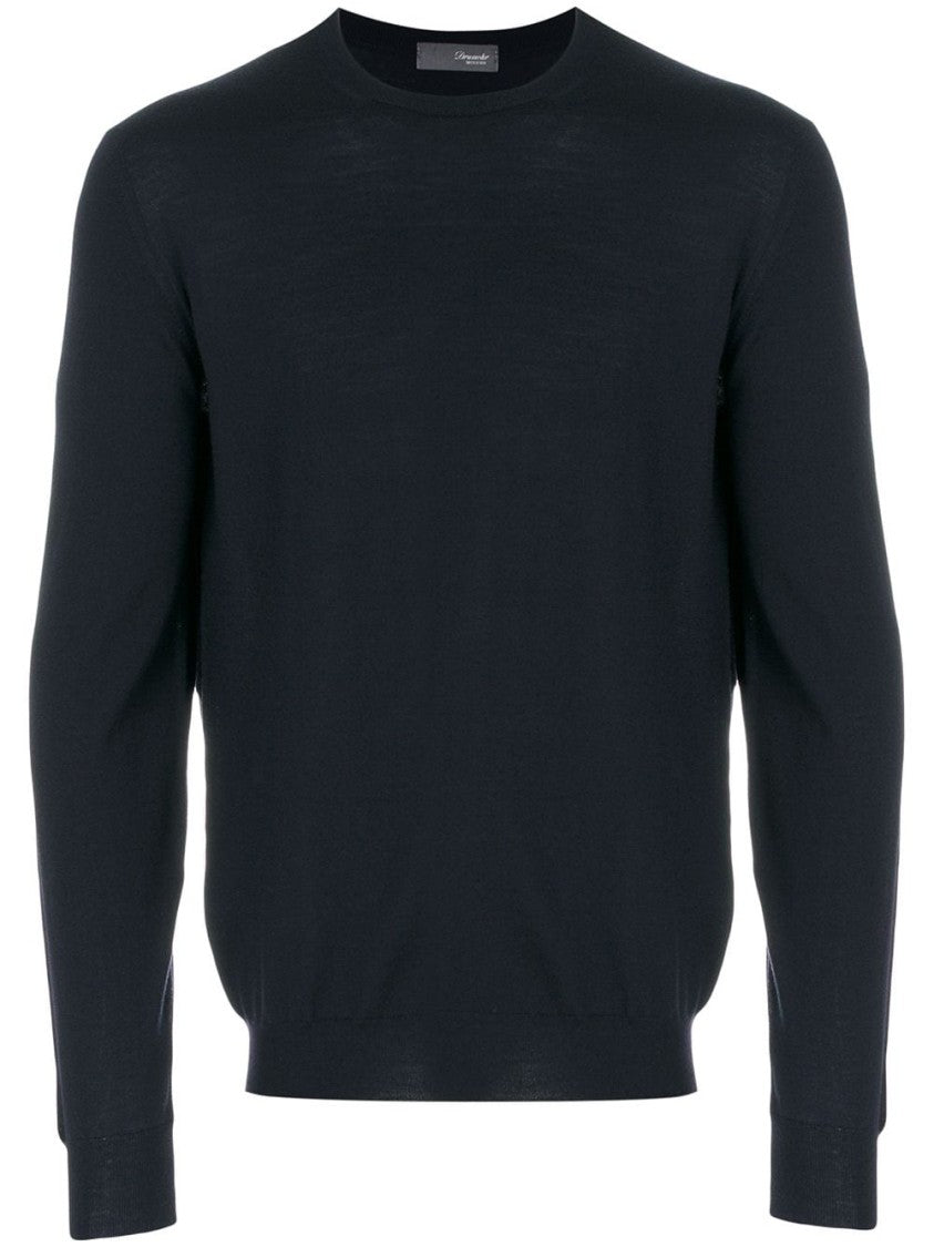 Drumohr Black Fitted Crew Neck Wool Sweater
