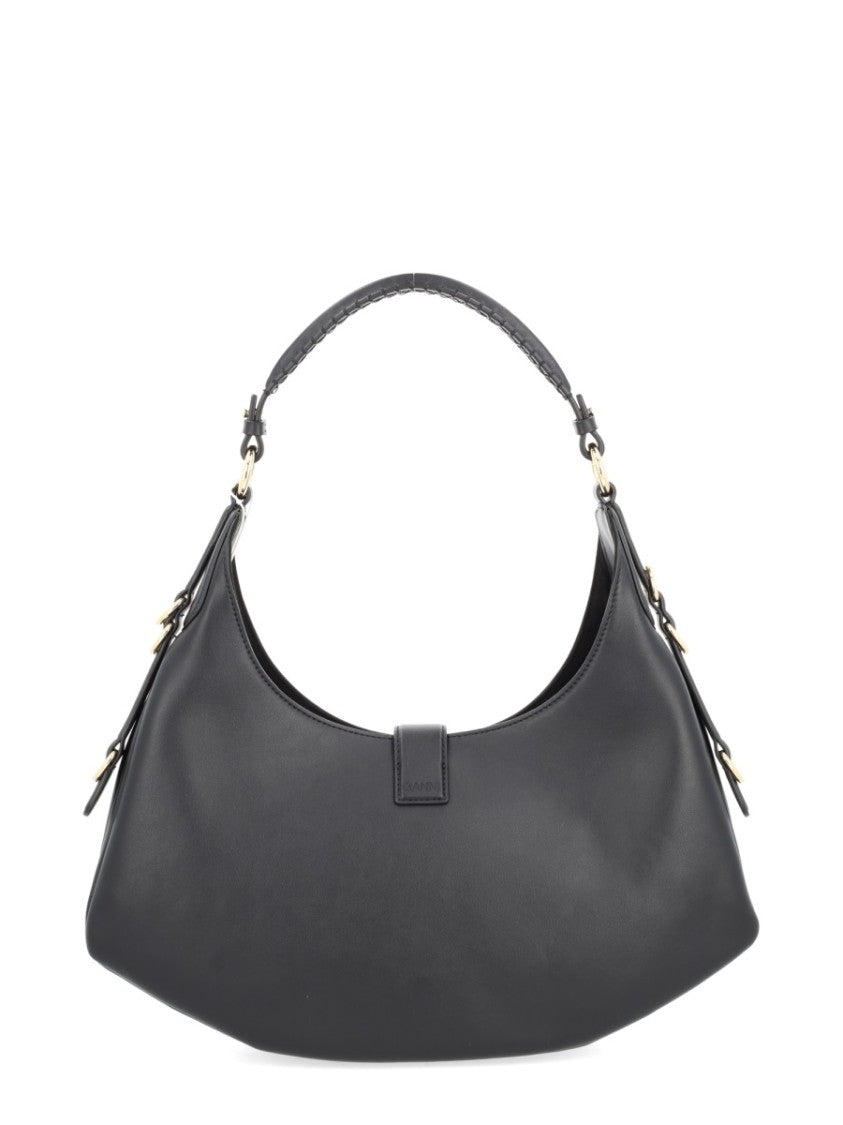 Ganni Crescent-Shaped Small Handbag With Braided Handle And Gold Clasp