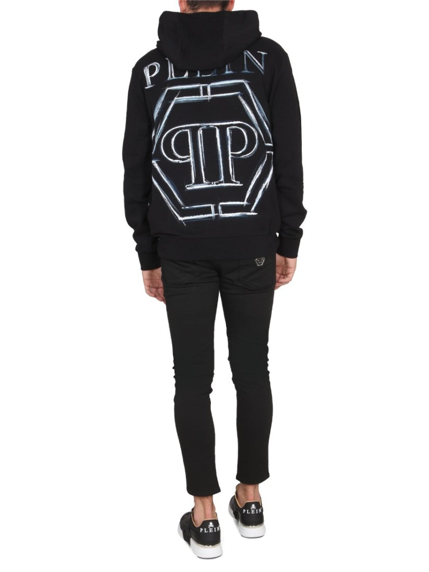 Philipp Plein Black Graphic Hoodie With Hooded Neckline