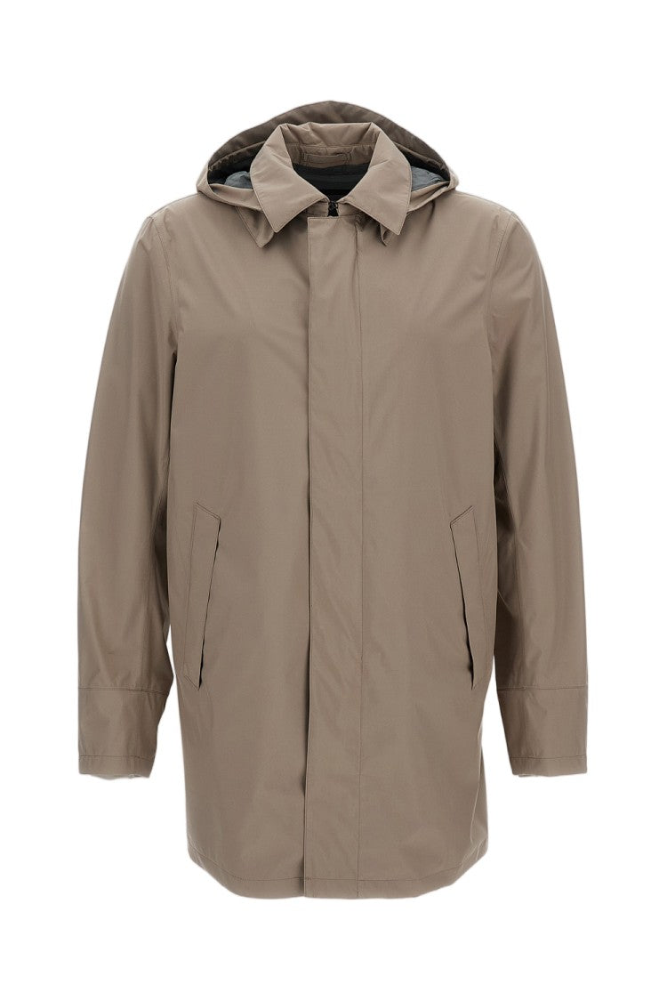 Herno Minimalist Microfiber Raincoat With Removable Hood