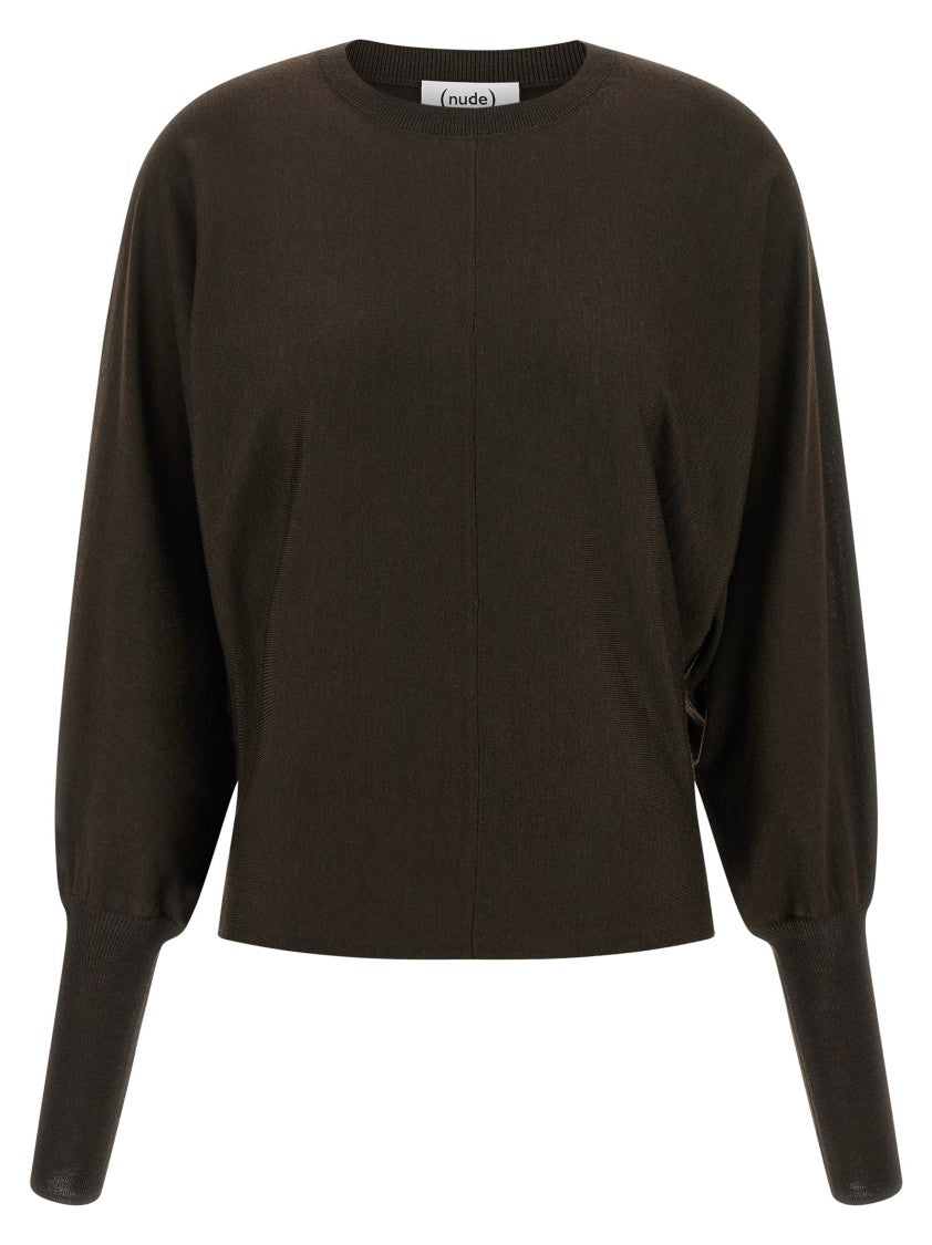 Nude Crewneck Wool Sweater With Bat Sleeves