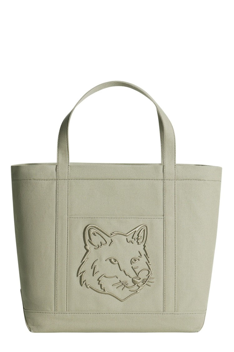 Maison Kitsuné Large Cotton Tote With Embossed Fox Head And Versatile Design