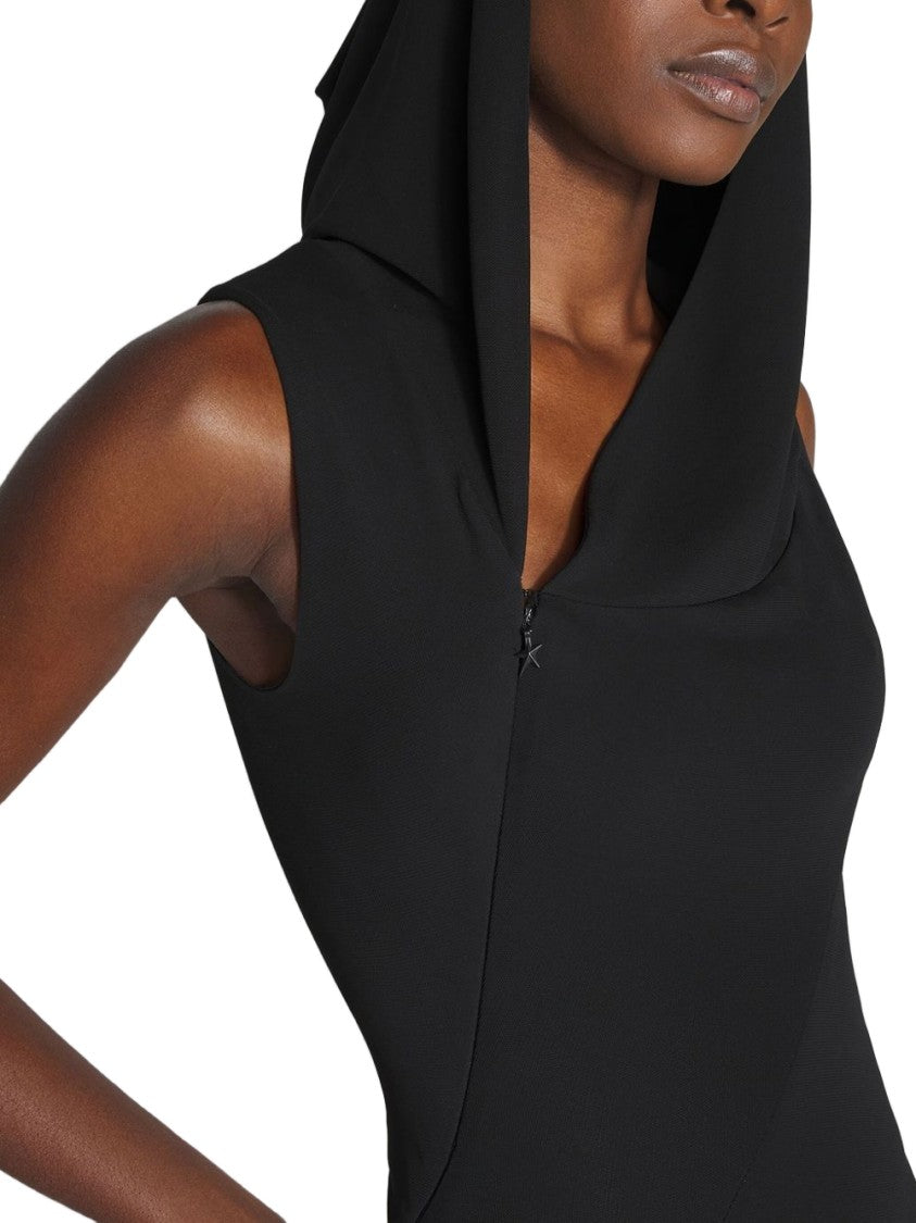 Mugler Black Hooded Sleeveless Side Slit Dress