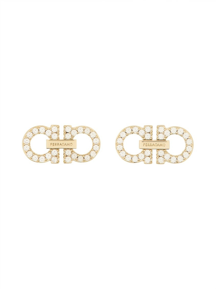 Ferragamo Double Hook Earrings With Crystal Accents