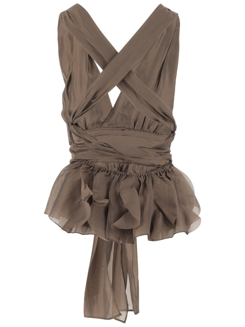 The Garment V-Neck Peplum Top With Crossed Back Straps And Front Bow