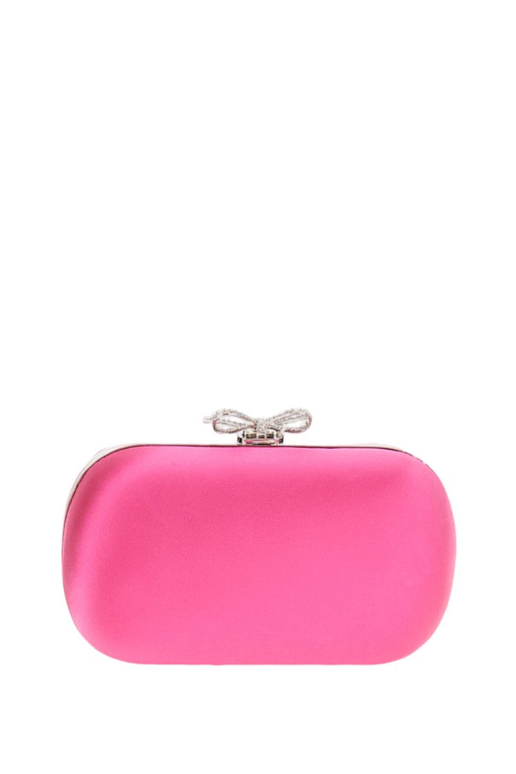 Self-Portrait Bright Pink Satin Bow Clutch