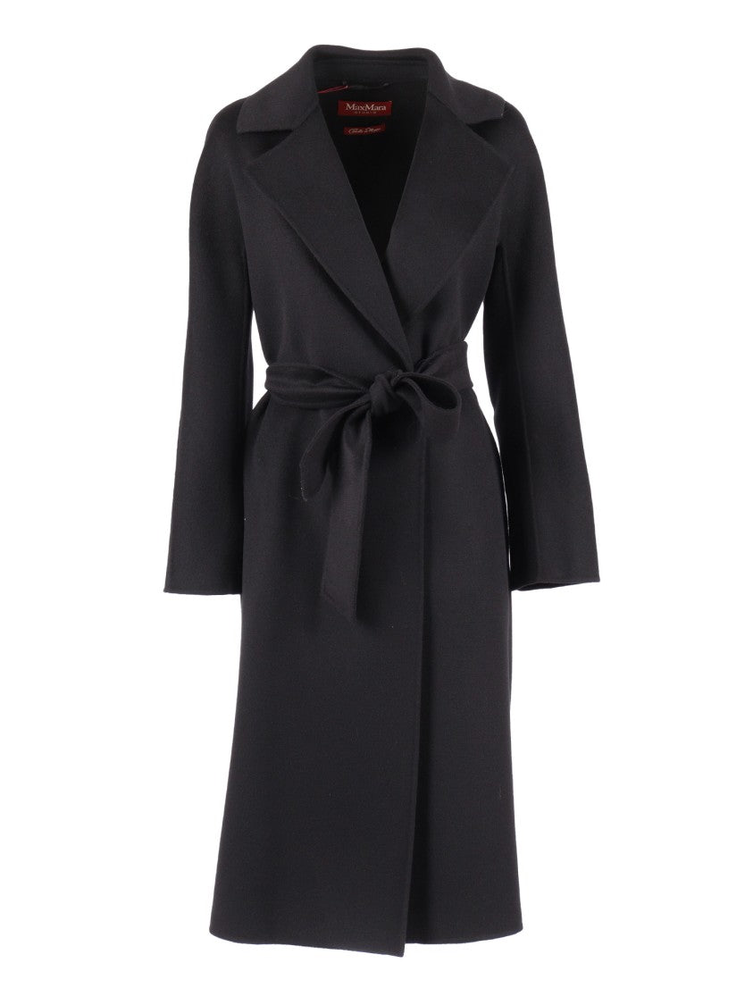 Max Mara Black Cles Knee-Length Wrap Belted Coat