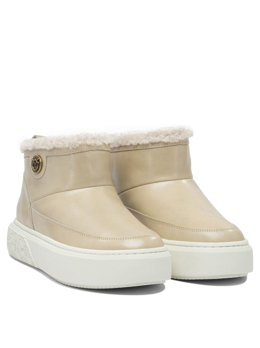 Pinko Beige Leather-Rubber Ankle Boots