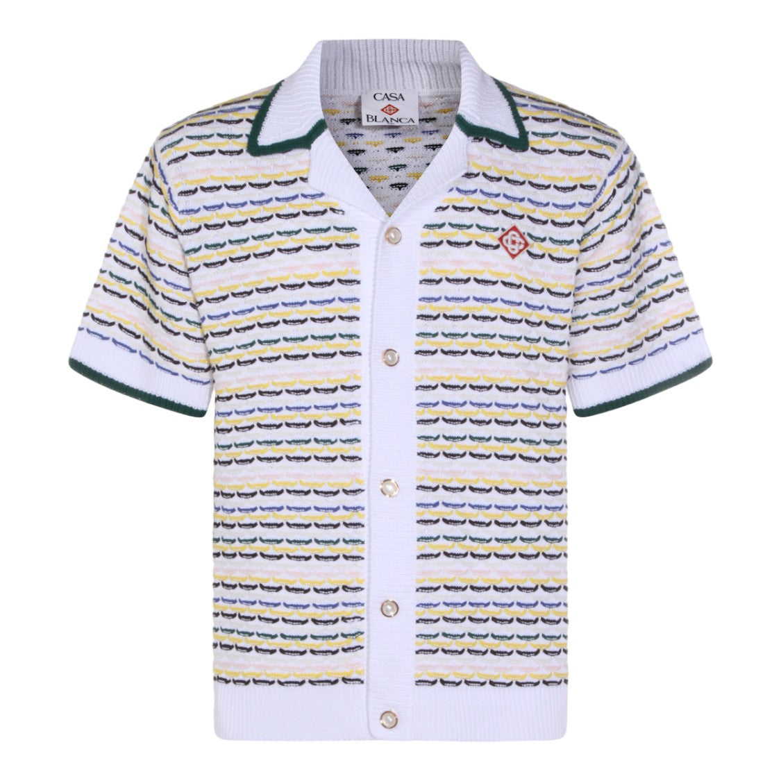 Casablanca Textured Short-Sleeve Button-Up Shirt With Pearl-Like Buttons