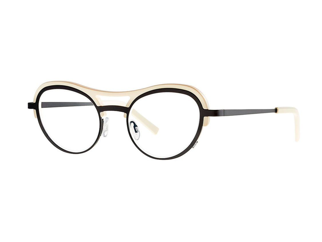 Theo Beige Cinnamon Cappuccino Two-Tone Round Eyeglasses