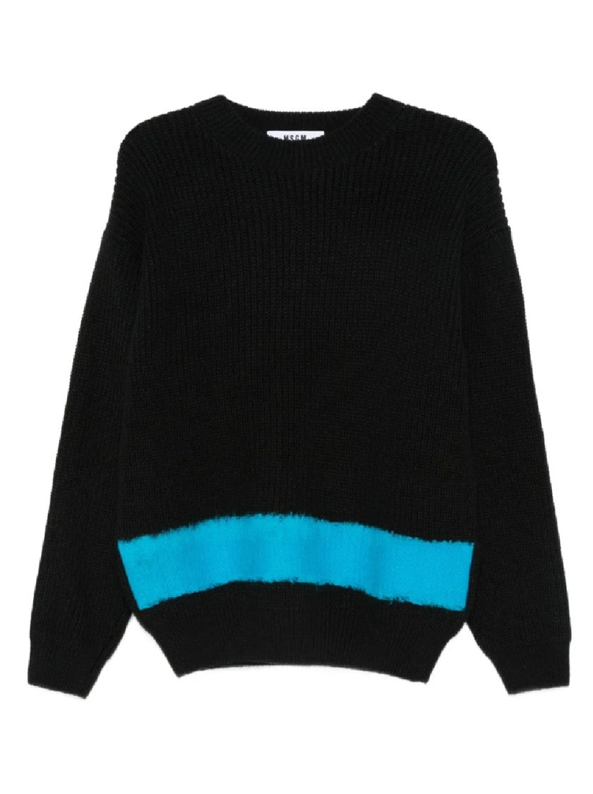 Msgm Knitted Sweater With Turquoise Stripe Hem Detail