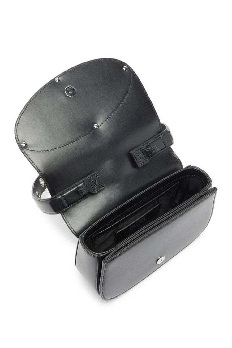 Diesel Black Leather Cutout-Logo Shoulder Bag