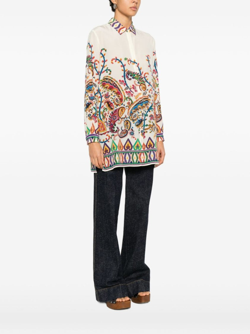 Etro Long-Sleeved Multicolour Silk Shirt With Paisley