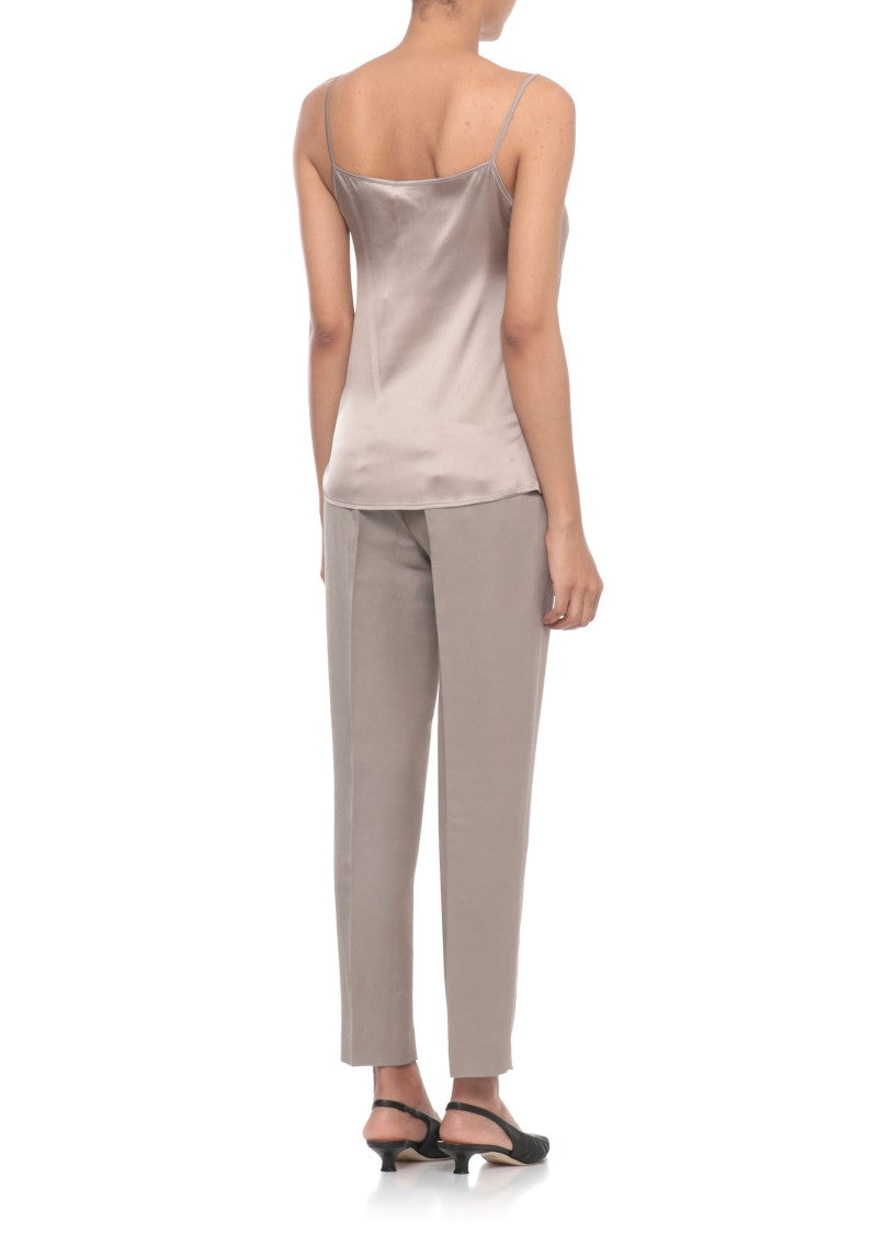 Peserico Brown Silk Embellished Tank Top