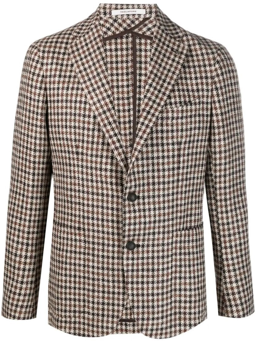 Tagliatore Tailored Houndstooth Blazer With Notched Lapel