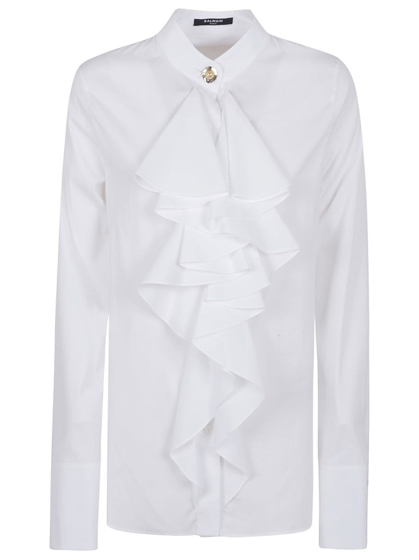 Balmain Ruffle-Trimmed White Poplin Shirt