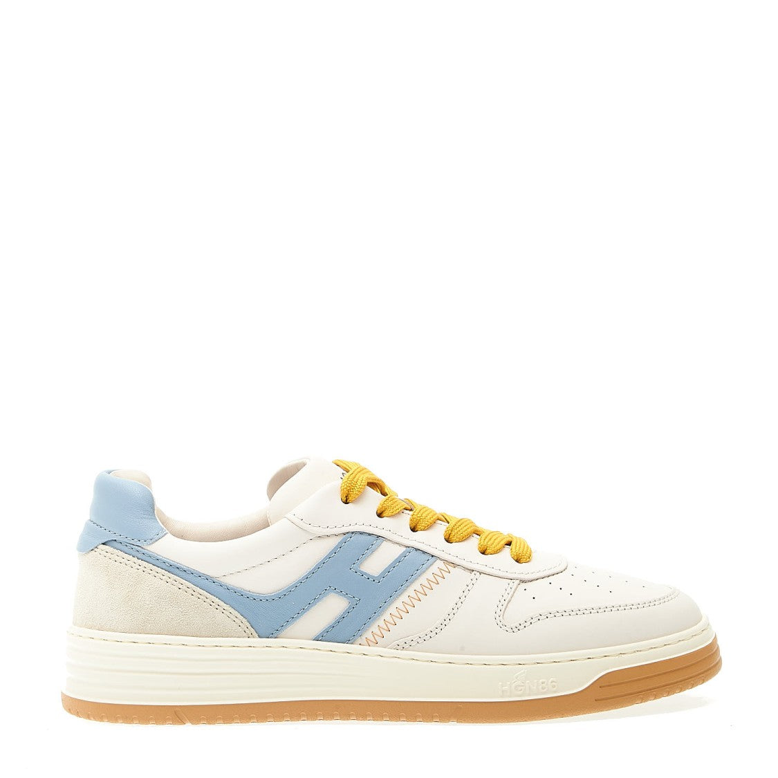 Hogan White Leather Basket Sneakers Light Blue