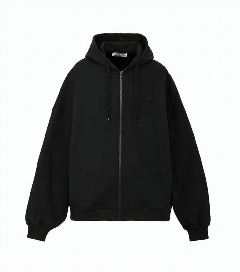 Onitsuka Tiger Minimalistic Black Zip-Up Hoodie With Drawstring Closure