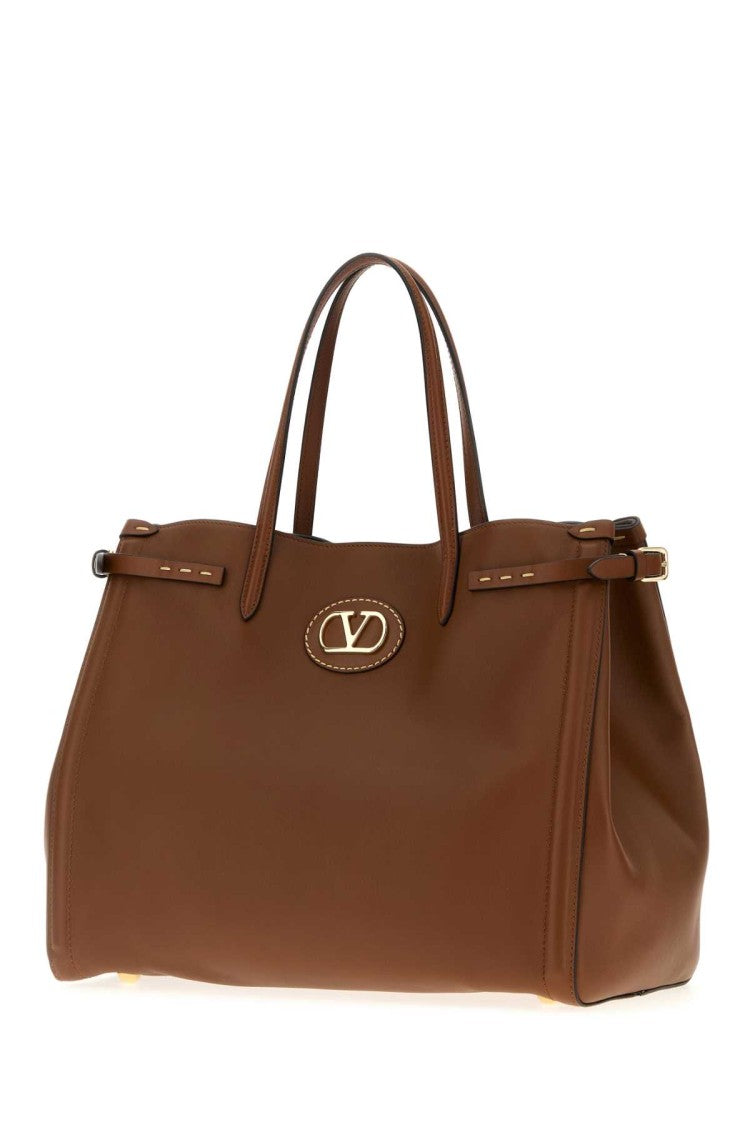 Valentino Garavani Brown Leather Medium Antibes Shopping Bag