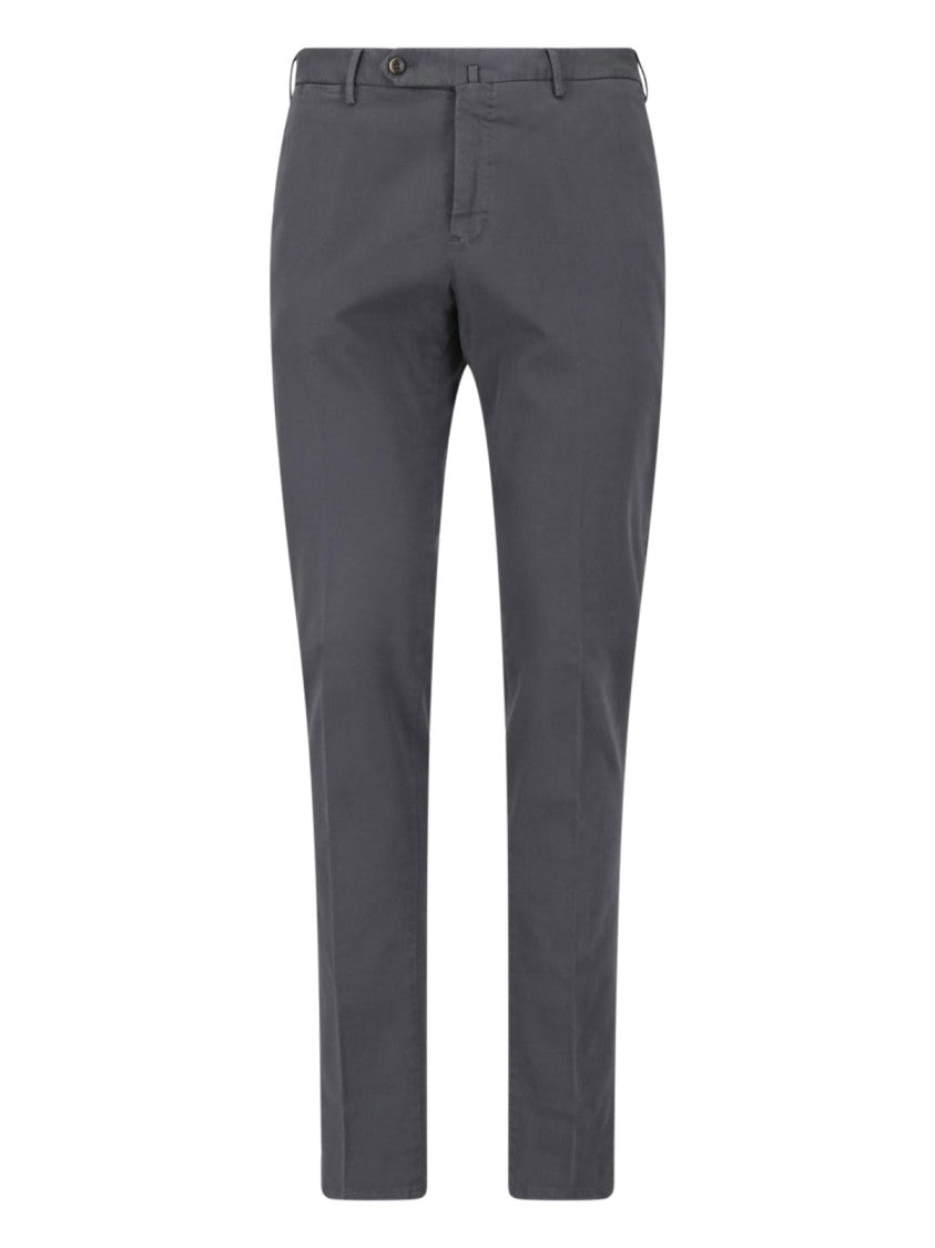Pt Torino Grey Mid-Rise Straight-Leg Cotton Formal Pants