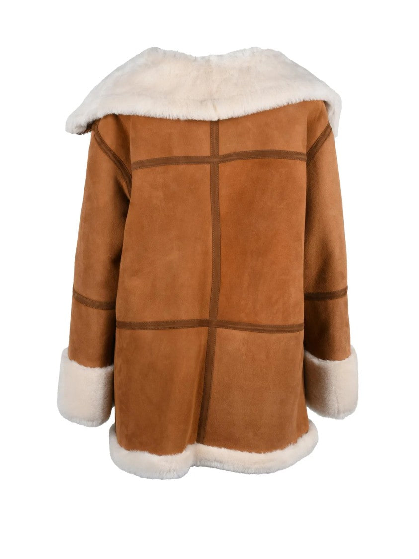 Dondup Beige Plush Lined Leather Shearling Jacket