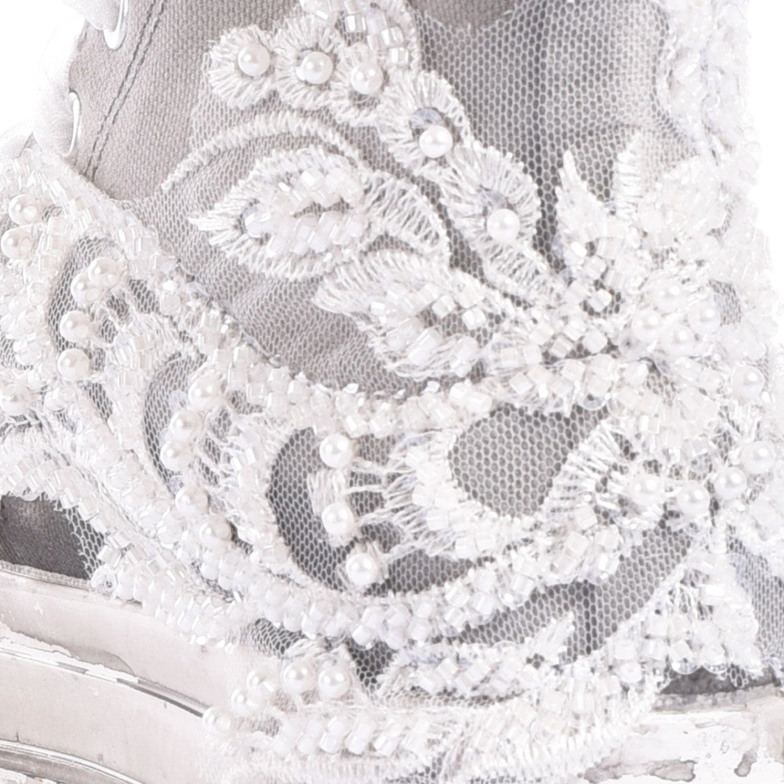 Mimanera Grey Princess Handcrafted Pearl Platform Sneakers