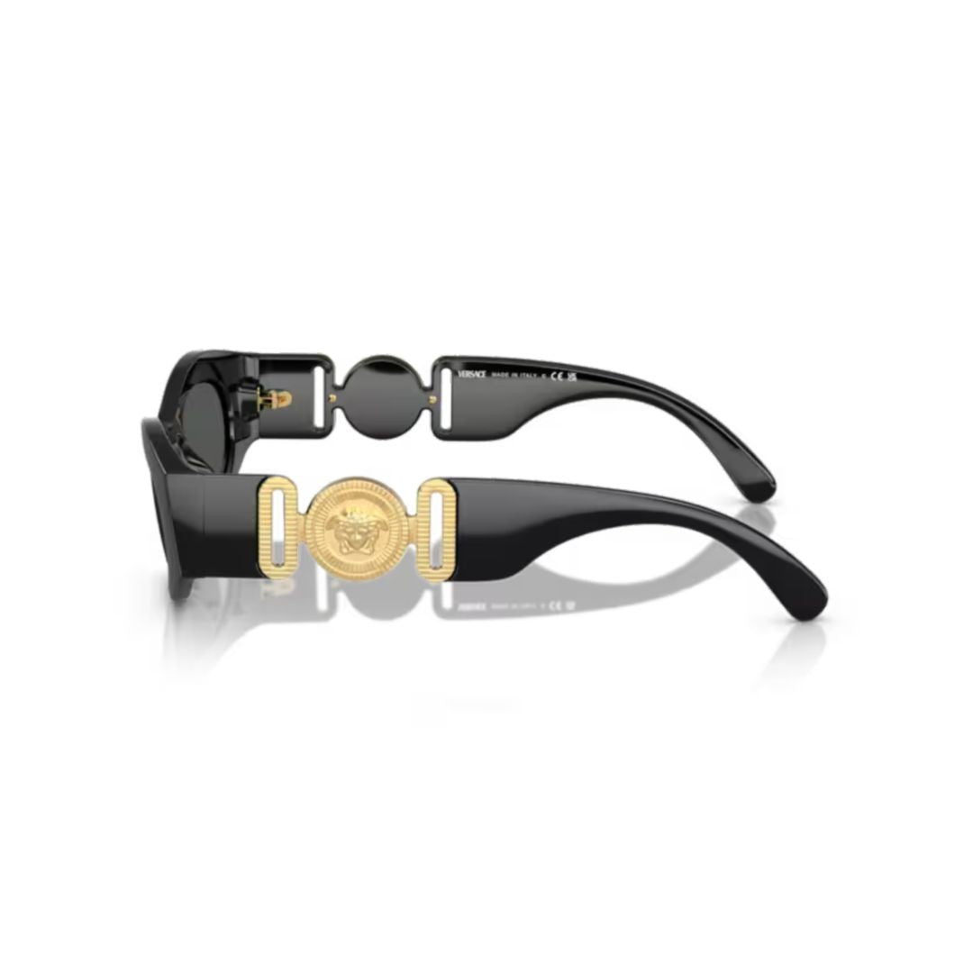 Versace 0Ve4480u Elongated Oval Sunglasses With Gold Medallion Accents