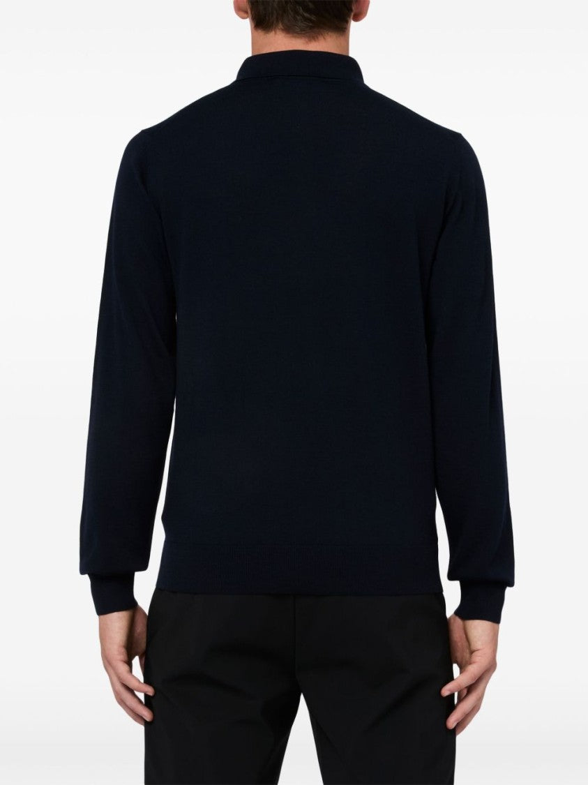 Piacenza Cashmere Polo-Collared Blue Cashmere Sweater With Ribbed Detailing