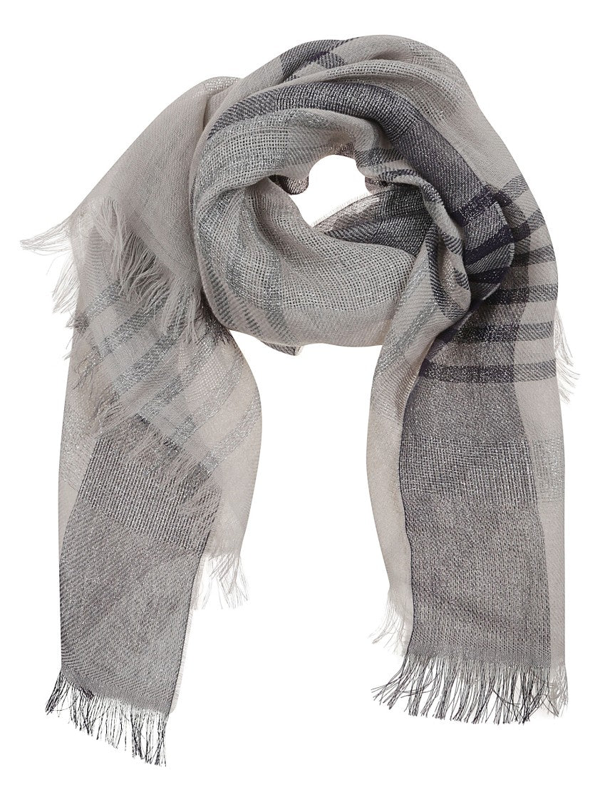 Peserico Check Patterned Linen Scarf With Fringed Edges