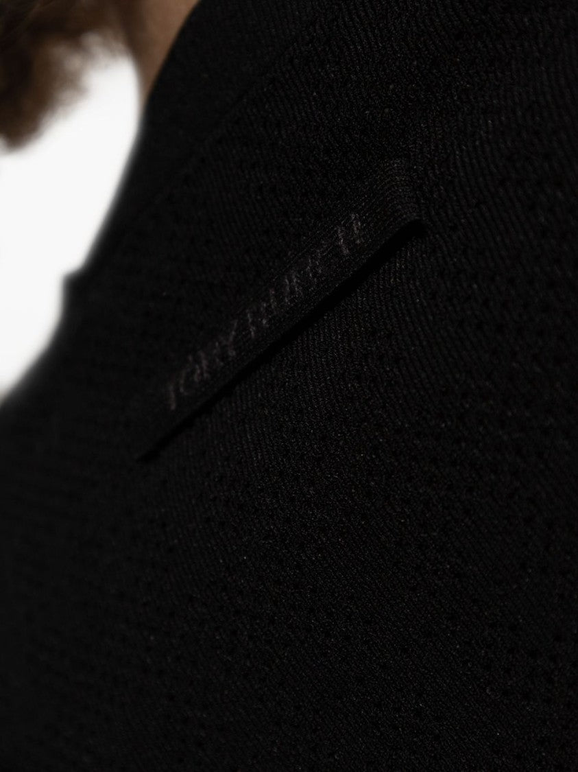 Tory Burch Textured Black Button Front Top With V-Neckline And Pockets