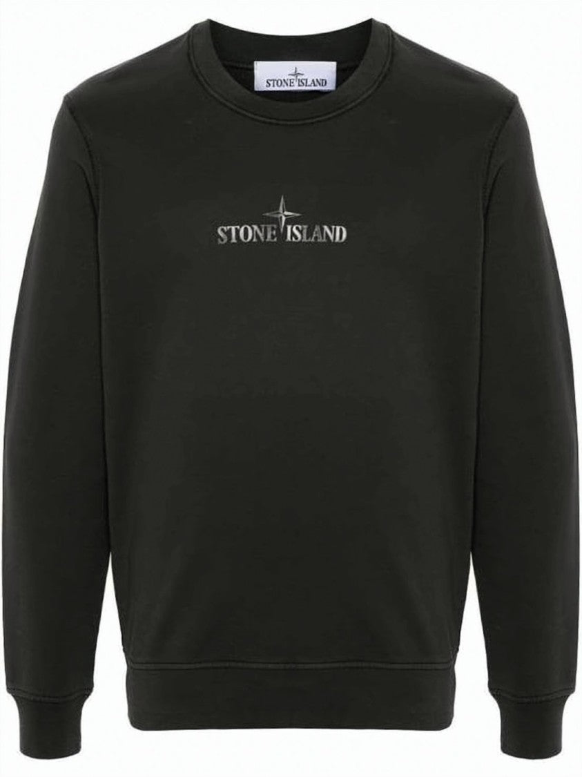 Stone Island Long-Sleeve Black Sweatshirt With Centered Logo