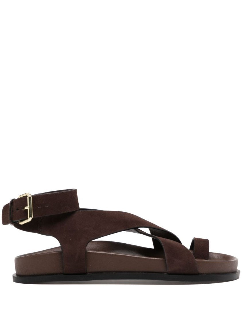 A.Emery Chocolate Brown Leather Crossover Strap Sandals