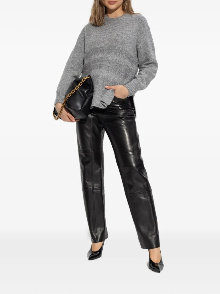 Fabiana Filippi Textured Grey Knit Sweater With Ribbing And Cable Knit Details