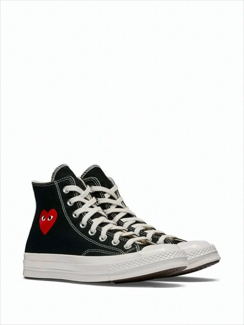 Comme Des Garçons High-Top Sneakers With Classic Canvas Upper And Iconic Heart Detail